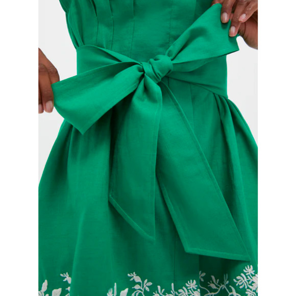 Tuckernuck Green Linen Blend Belted Shirt Dress Embroidered Hem NWT S - Picture 2 of 7